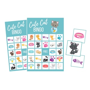 Jeu de BINGO-Tchat imprimable, chat mignon en téléchargement numérique, téléchargement immédiat pour fête d'anniversaire d'enfants, fête d'animaux de compagnie, soirée jeux en famille, thème chaton