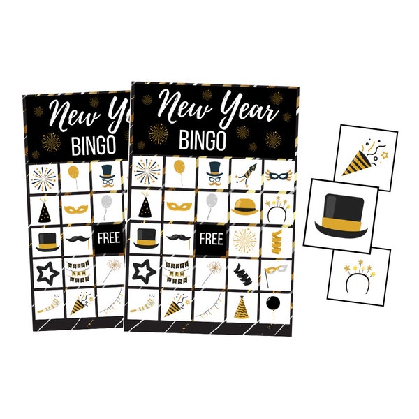 Printable New Year's Eve BINGO Game, Holiday Digital Download, Seasonal NYE Instant Download, Kid Party Activity
