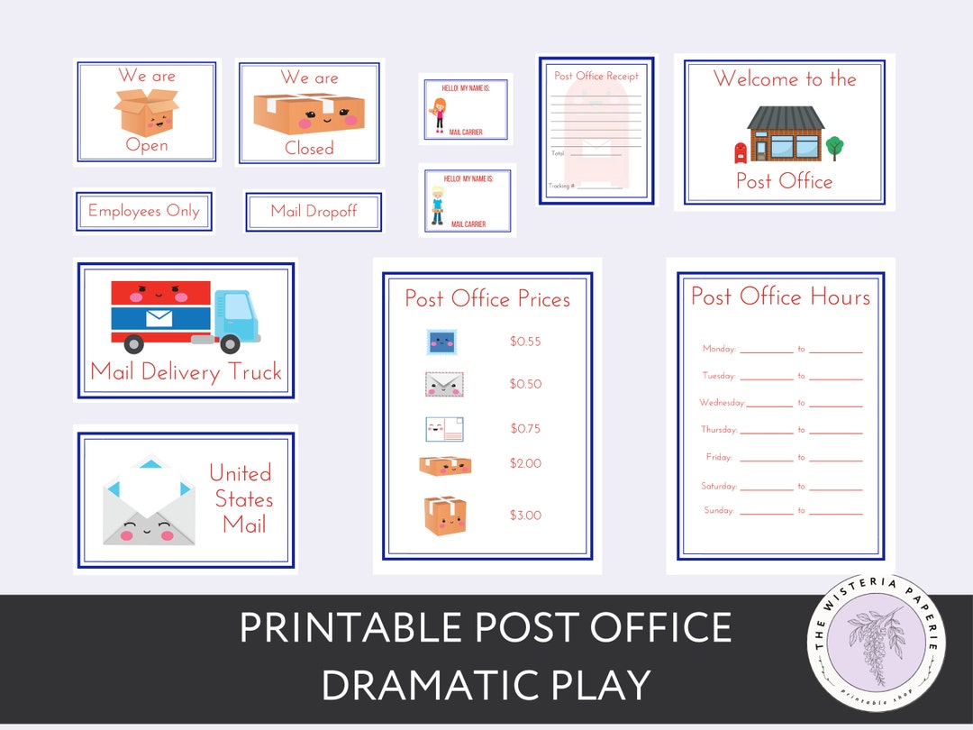Printable Post Office Dramatic Play, Pretend Play Digital Download