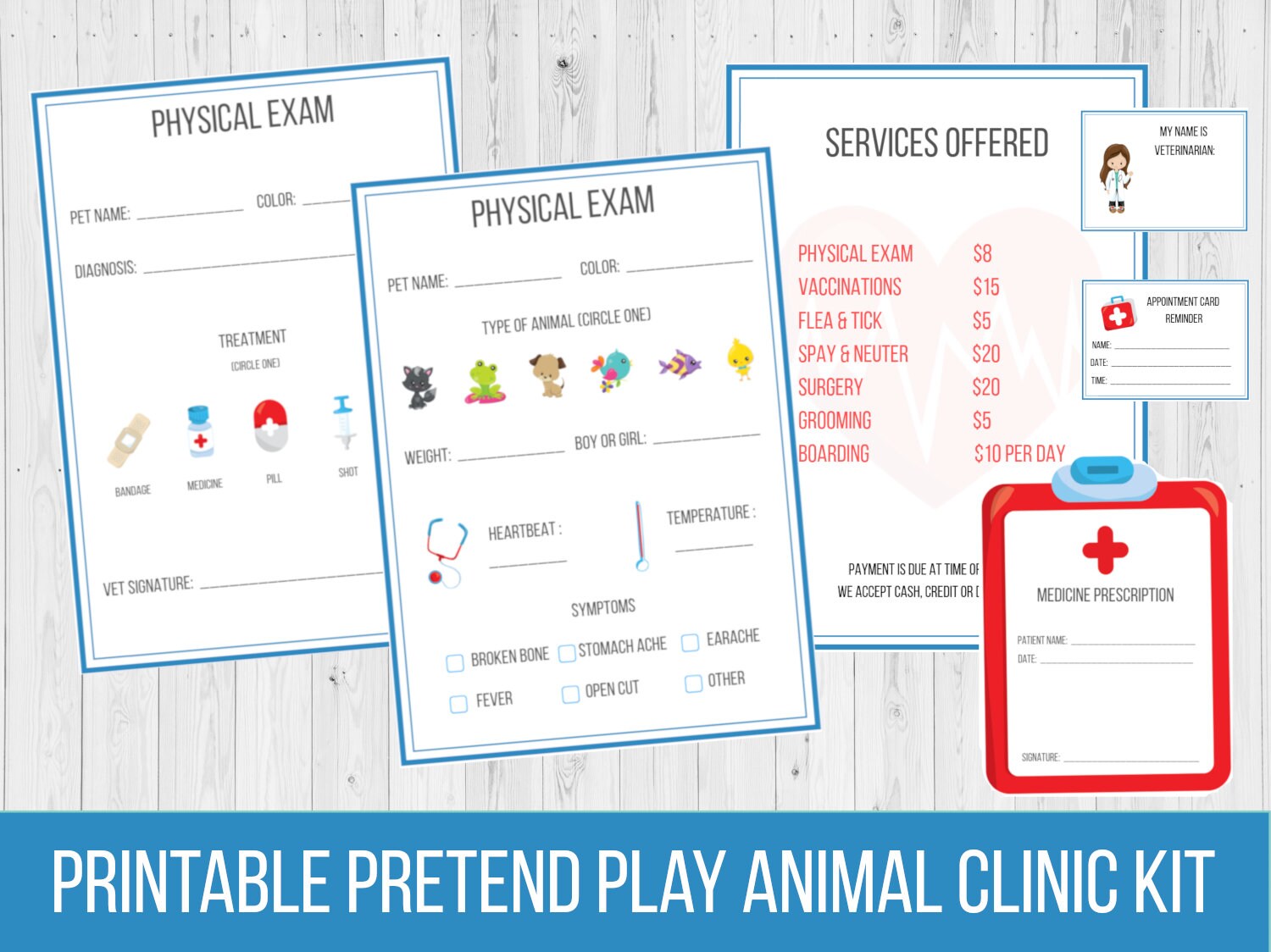 Printable Vet Clinic Dramatic Play for Kids, Pretend Play Digital ...