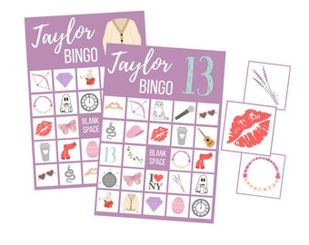 Taylor BINGOkaarten, afdrukbaar tienermeisje verjaardagsfeestje spel, Taylor Merch digitale download, Instant Download, Karma is een kat, Bachelorette