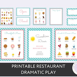Printable Restaurant Dramatic Play, Pretend Play Diner Digital Download, Menu Instant Download, Preschool Curriculum, Homeschool, Toddlers