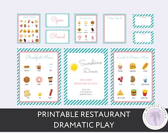 Printable Restaurant Dramatic Play, Pretend Play Diner Digital Download, Menu Instant Download, Preschool Curriculum, Homeschool, Toddlers