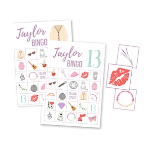 Cartes de BINGO Taylor, jeu de fête d'anniversaire imprimable adolescente, téléchargement numérique Taylor Merch, téléchargement immédiat, Karma est un chat, EVJF