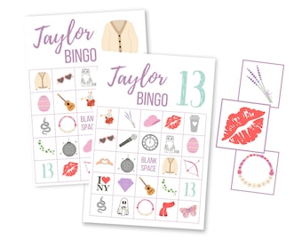 Taylor BINGO Cards, Printable Teen Girl Birthday Party Game, Taylor Merch Digital Download, Instant Download, Karma is a Cat, Bachelorette