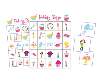 Printable Baking BINGO Game, Girl Birthday Party Digital Download, Kids Instant Download, Cupcakes, Bakery, Family Game Night