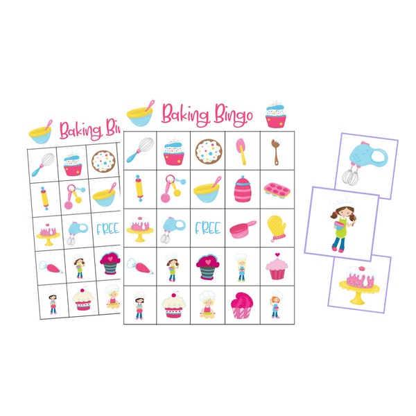 Printable Baking BINGO Game, Girl Birthday Party Digital Download, Kids Instant Download, Cupcakes, Bakery, Family Game Night