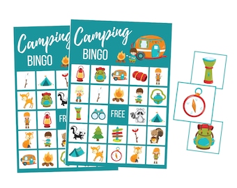 Printable Camping BINGO Game, Summer Digital Download, Birthday Party Instant Download, Family Game Night, Outdoor Fun, Family Reunion