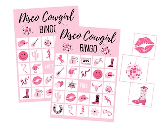 Disco Cowgirl BINGO Cards, Last Disco Bachelorette Party Game, Printable Girl Birthday Party, Disco Ball, Space Cowgirl, Lets Go Girls