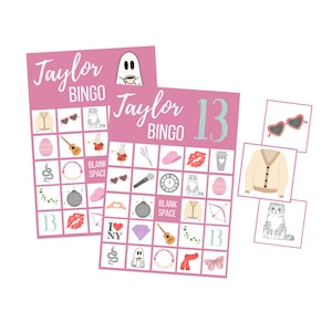 Cartes de BINGO Taylor, jeu de fête d'anniversaire imprimable adolescente, téléchargement numérique Taylor Merch, téléchargement immédiat, Karma est un chat, EVJF