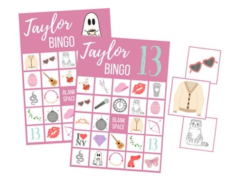 Taylor BINGO Cards, Printable Teen Girl Birthday Party Game, Taylor Merch Digital Download, Instant Download, Karma is a Cat, Bachelorette