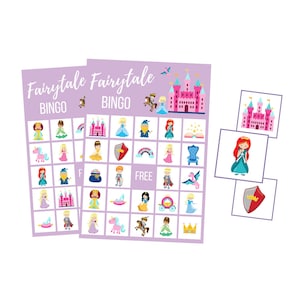 Juego de cartas Princess BINGO, Juego de fiesta del Castillo de Cenicienta, Descarga digital Érase una vez, Descarga instantánea Belle, Primer cumpleaños, 1a fiesta