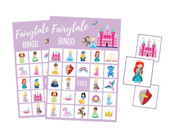 Princess BINGO Card Game, Cinderella Castle Party Game, Once Upon a Time Digital Download, Belle Instant Download, First Birthday, 1st Party