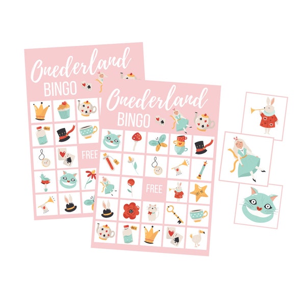 Alice in Onederland Birthday Party Game, Printable Bingo Cards Digital Download, First Birthday, Instant Download, Wonderland Tea Party, 1st