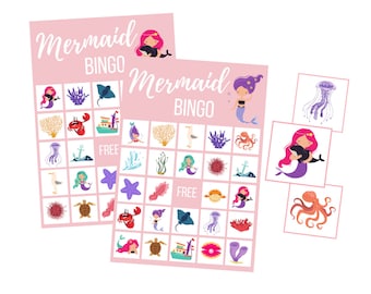 Mermaid BINGO Game, Kawaii Ocean Instant Download, Under the Sea Digital Download, Oneder The Sea, Printable Little Mermaid Birthday Party