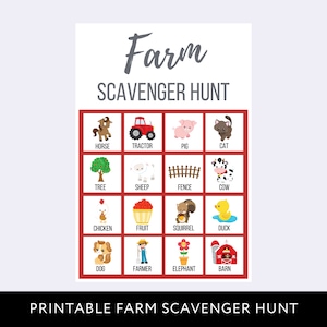 Farm Scavenger Hunt Printable for Kids, Field Trip Digital Download, Preschool Instant Download, Animal Birthday Party Treasure Hunt