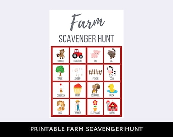 Farm Scavenger Hunt Printable for Kids, Field Trip Digital Download, Preschool Instant Download, Animal Birthday Party Treasure Hunt