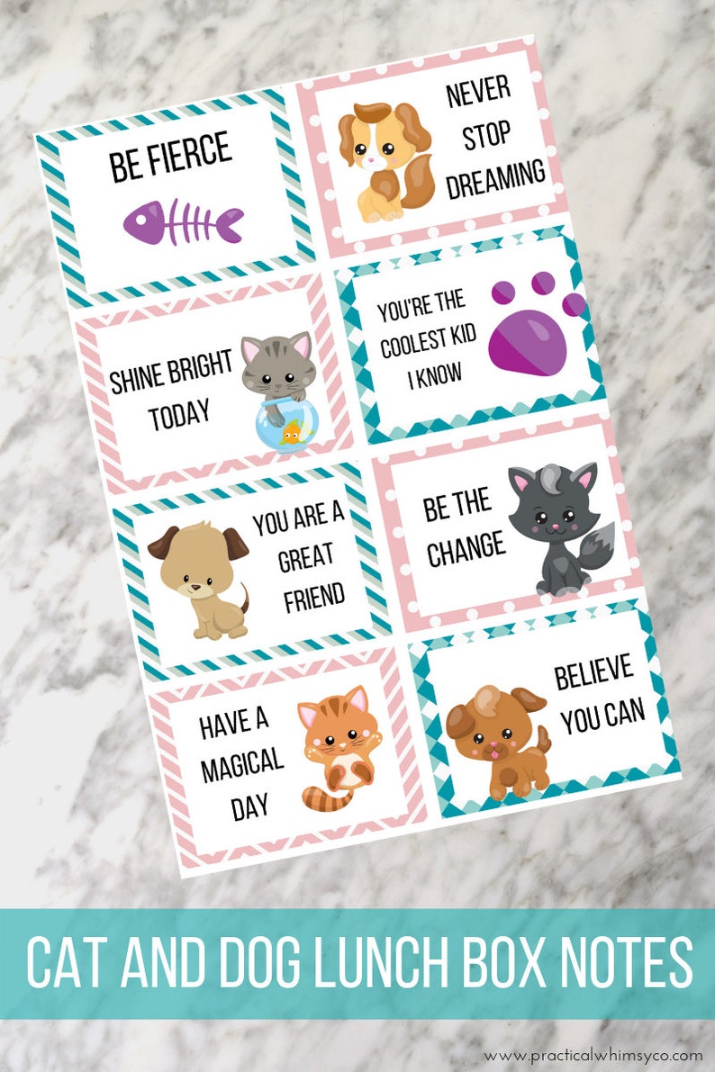 Affirmation Cards Printable, Kids Daily Affirmation, Positive Affirmation Cards, Lunchbox Notes, Encouragement Cards, Cat Lover, Dog Lover image 4