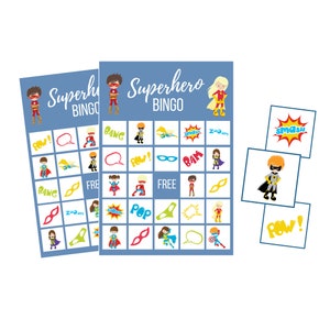 Jogo de BINGO de super-heróis, festa de aniversário de super-heróis para impressão, atividades infantis, download digital, download instantâneo, aniversário de menino, primeiro aniversário