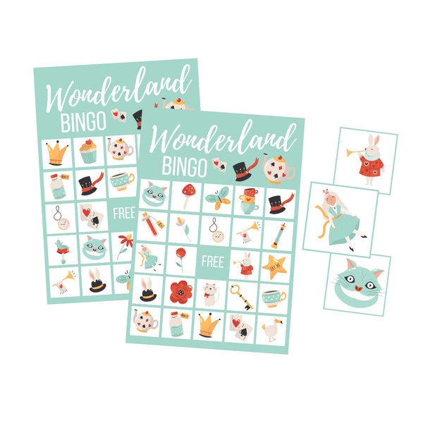 Wonderland BINGO Game for Kids, Printable Bingo Digital Download, Alice in Wonderland Birthday Party, Instant Download, Tea Party