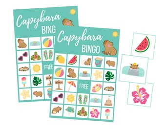 Capybara BINGO Cards, Printable Beach Game for Kids, Teen Birthday Party Game, Tropical Digital Download, Trendy Instant Download