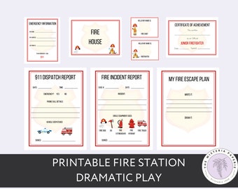 Printable Firefighter Dramatic Play, Pretend Play Fire House Digital Download, Preschool Curriculum Instant Download, Fire Truck Homeschool