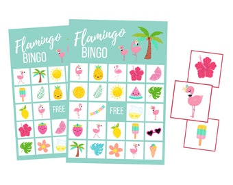 Printable Flamingo BINGO Game, Tropical Digital Download, Hawaii Luau Instant Download, Summer Activity for Kids, Beach Game, Birthday Party