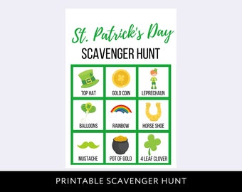 St. Patrick's Day Scavenger Hunt Printable for Kids, Saint Patricks Digital Download, Holiday Instant Download, Treasure Hunt, School Party