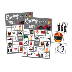 Afdrukbare Racing BINGO-kaarten, Boy Birthday Party Digitale Download, Race Car Instant Download, Kids Party Game, Preschool, Family Game Night