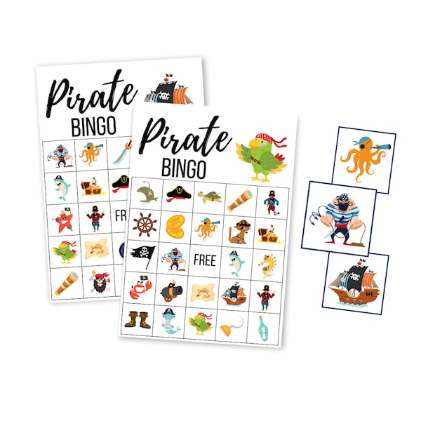 Pirate BINGO Card Game for Kids, Printable Birthday Party Game, 1st Birthday Boy, Baby Shower Digital Download, Sea Turtle Instant Download