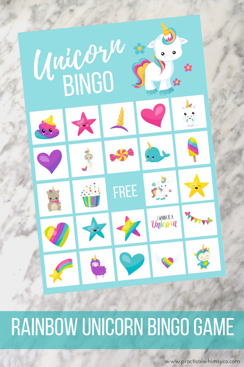 rainbow unicorn party printables 1st birthday bingo cards etsy
