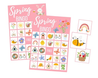 Spring BINGO Party Game, Printable Digital Download, Easter Bunny Instant Download for Kids, Easter Basket Kids Activities, Hello Spring