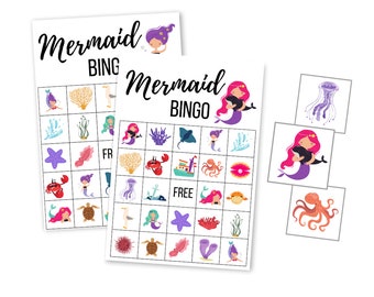 Mermaid BINGO Game, Kawaii Ocean Instant Download, Under the Sea Digital Download, Oneder The Sea, Printable Little Mermaid Birthday Party