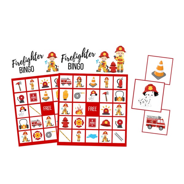 Druckbare Feuerwehr BINGO Karten, Feuerwehr Geburtstagsparty digitaler Download für Jungen, Feuerwehrauto Sofort Download, Vorschule