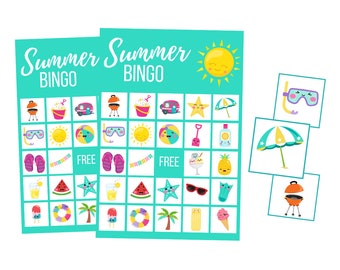 Printable Summer BINGO Cards for Kids, Direct Download Game, Summer Camp Instant Download, Pool Party, Family Reunion, Beach activity