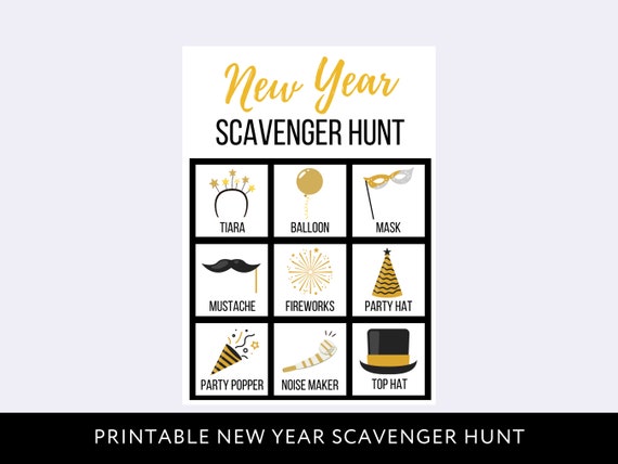 New Years Eve Party Scavenger Hunt Printable, Holiday Digital.