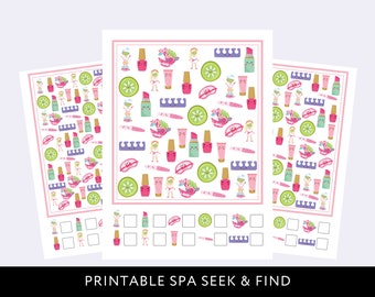 Printable Spa Party Seek and Find, I Spy Birthday Party Game for Kids, Slumber Party Digital Download, Pamper Party Instant, Sleepover