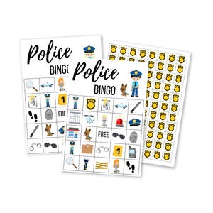 Tarjetas de bingo de policía, descarga digital imprimible para fiesta de cumpleaños de detectives para niños, descarga instantánea de estación de policía, primer cumpleaños