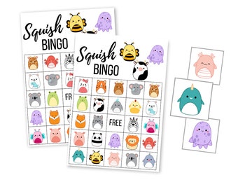 Printable Squish Animal BINGO Game, Kids Bingo Digital Download, Birthday Party Instant Download, Preschool, Homeschool