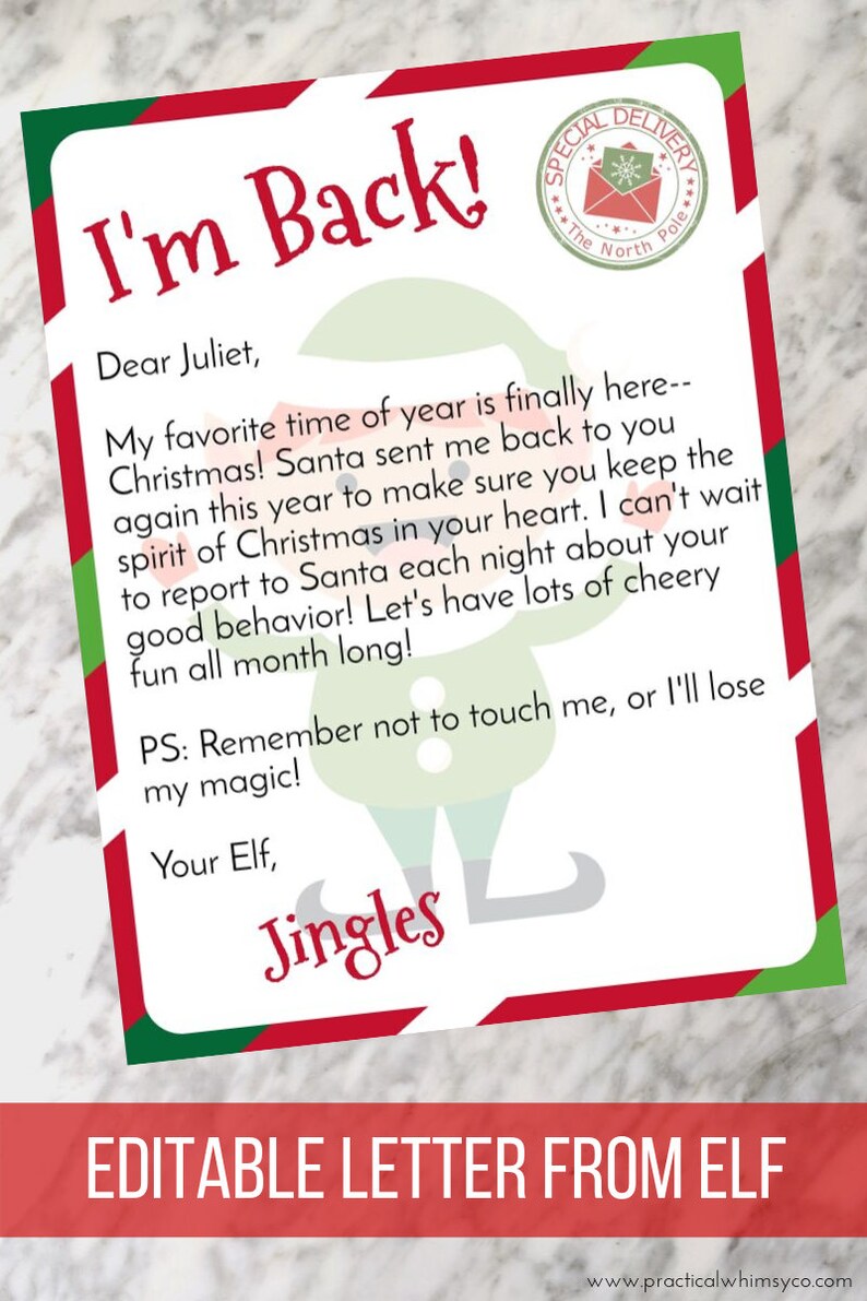 Editable Elf Letter Printable Letter From Elf Canva Template Christmas Printable Kids