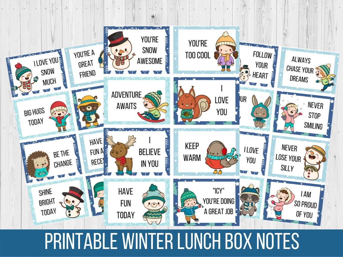 Winter Lunch Box Notes for Kids Woodland Animals Lunchbox Etsy