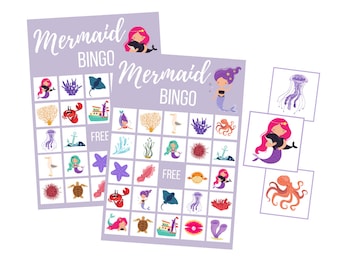 Mermaid BINGO Game, Kawaii Ocean Instant Download, Under the Sea Digital Download, Oneder The Sea, Printable Little Mermaid Birthday Party