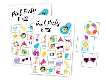 Summer BINGO Party Games, Pool Party Printable, Hello Summer Kids Digital Download, Instant Download, Birthday Party, Kid Activities