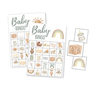 Cartes de BINGO pour baby shower, jeu de société imprimable pour révéler le sexe, aquarelle pour bébé en téléchargement numérique, téléchargement immédiat pour baby shower neutre, garçon