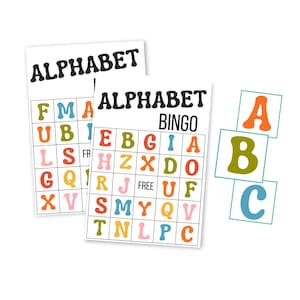 Juego de bingo del alfabeto, imprimible para educación en casa, reconocimiento de letras, descarga digital, descarga instantánea, lectura preescolar, actividades educativas