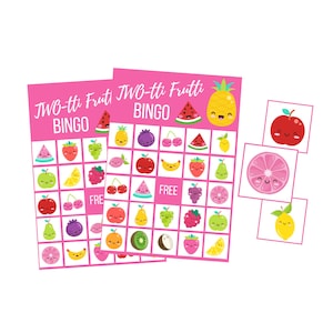 Juego de cartas Twotti Frutti BINGO imprimible, Descarga digital de la segunda fiesta de cumpleaños, Descarga instantánea para niños, Fiesta de frutas tropicales, Tutti Frutti