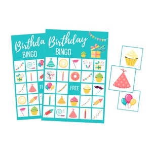 Druckbare BINGO Geburtstagskarten, Mädchen-Party digitaler Download, Junge Sofort-Download, 1., 2., Vorschule, Kleinkind