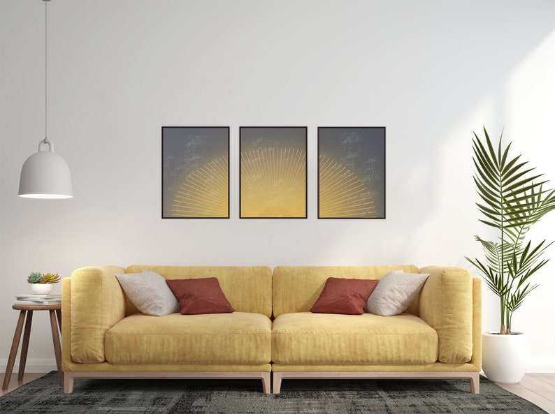 Boho Printable Wall Art, Sun Print Set of 3 Wall Decor, Mid Century ...