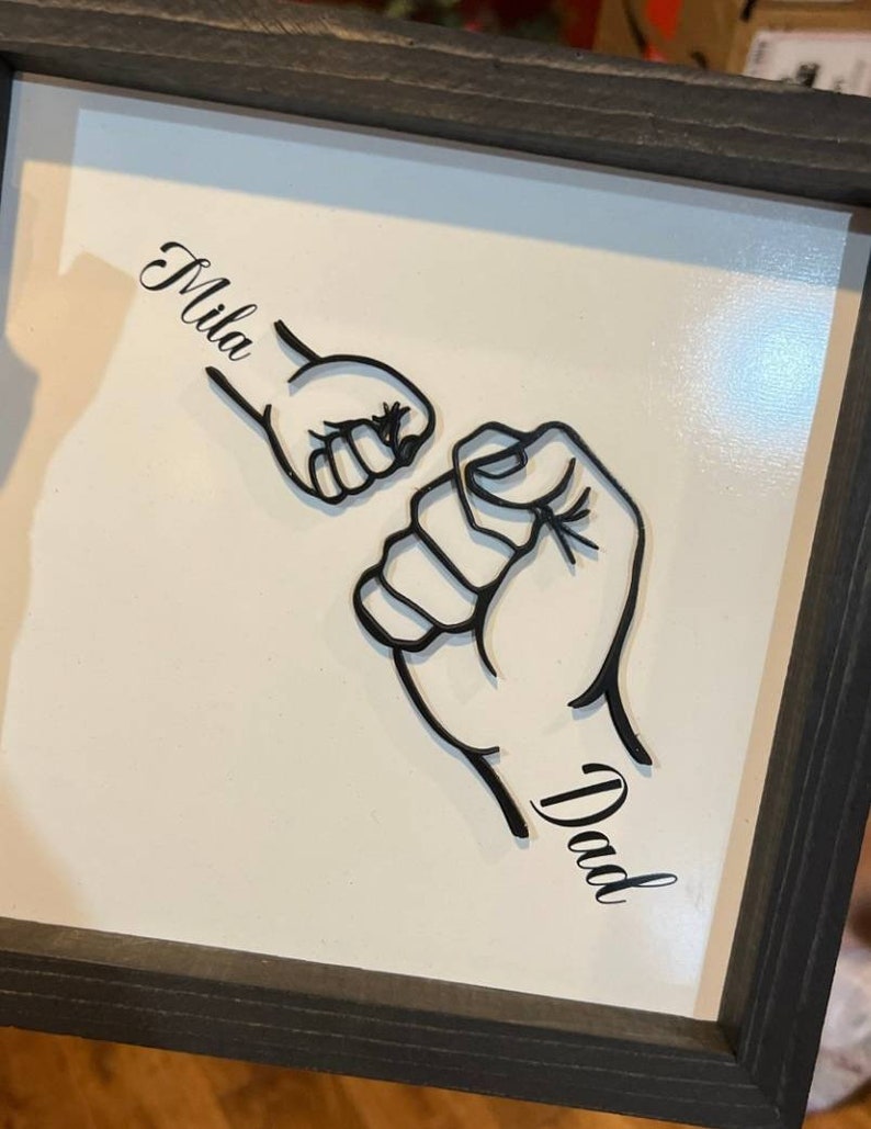 Fist Bump Dad and Kids Framed Sign, Gift, Gift For Dad, Dad Birthday Gift, Father's Day Gift for Dad, Gift Idea for Dad Black