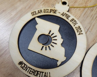 Solar Eclipse 2024 ornament, April 8 Totality Eclipse, Eclipse, Wood Ornament, Personalized Ornament